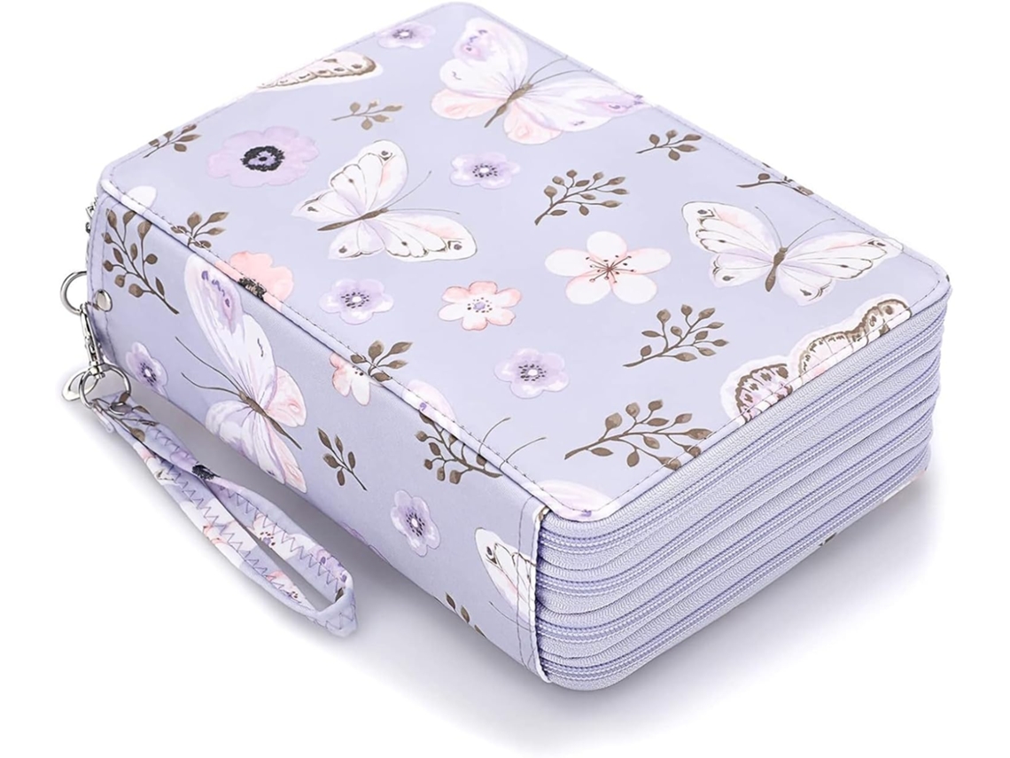Estojo De Lona Colorido Com 200 Compartimentos, Bolsa Portátil Zíper, Divisórias E Alça Para Lápis,
