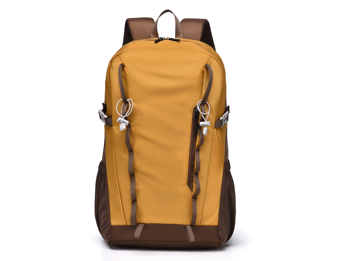 Mochila multifuncional impermeável com grande capacidade para atividades ao ar livre, como caminhadas e montanhismo (amarela).