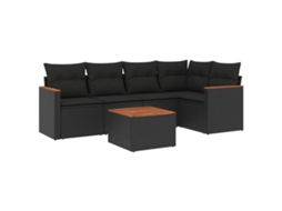 Conjunto Sofás de Jardim 6 Pcs com Almofadões Vime Pe Preto MAISON EXCLUSIVE (6 pcs)