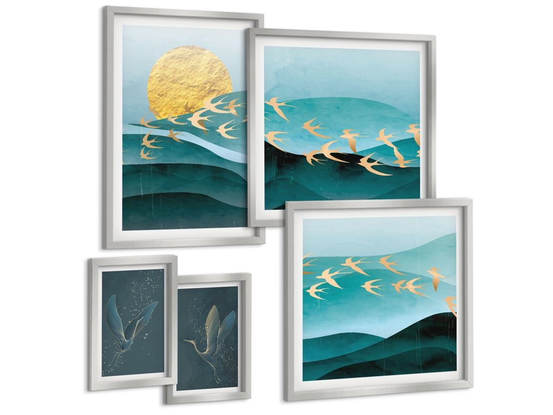 Pinturas Murais Modernas Motivos Florais Em Folhagem Moldura Preta Imagens Para Um Quarto Infantil Espelharte (conjunto De 5 Imagens)
