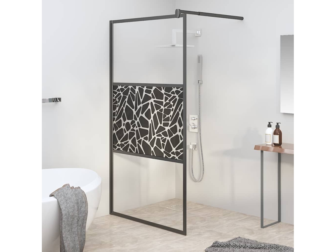 Vidaxl Divisória De Chuveiro 100x195cm Vidro Esg Design Pedras Preto