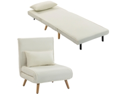 Poltrona Conversível 3em1 Cama 1l C/ Encosto5 Posições + Almofada Tecido, Creme