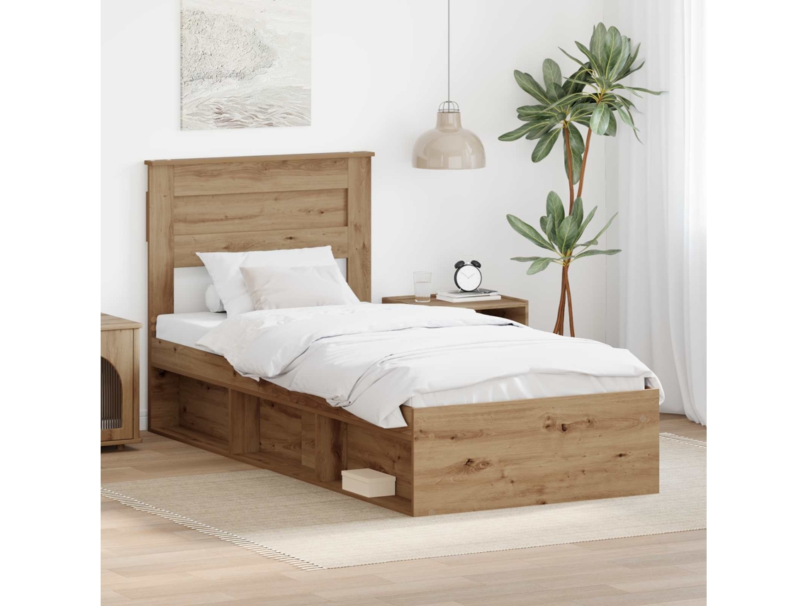 Vidaxl Estrutura Da Cama Com Cabeceira Carvalho Artesanal 100 X 200 Cm