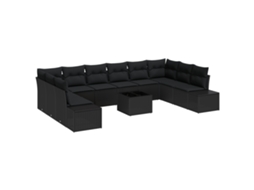 Conjunto 10 Conjunto De Sofá De Jardim Vidaxl Preto Vime Pe (344 X 209 X 85 Cm)