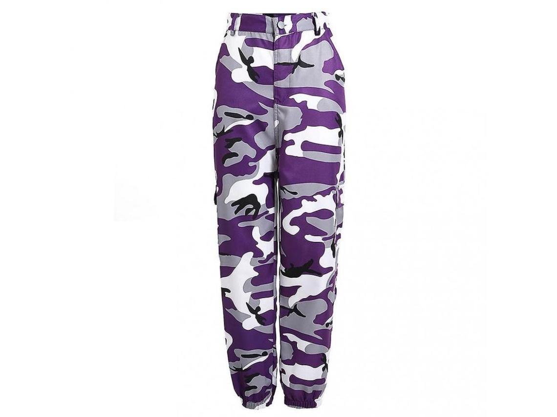 Calça Cargo Feminina Camuflada 2026, Estilo Jogger, com Bolsos, em Algodão, Tamanho 3XL, Roxa