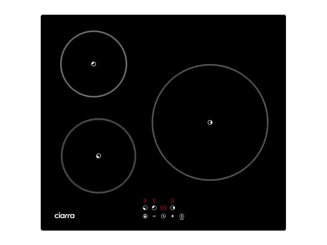 Placa de Indução Ciarra 59cm 5600W 3 Zonas Temporizador Controle Táctil AWBIH3-F