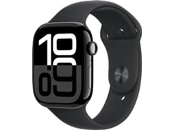 APPLE Watch Series 10 GPS 46 mm Alumínio Preto Brilhante com Bracelete Desportiva Preto (Tamanho: M/L)
