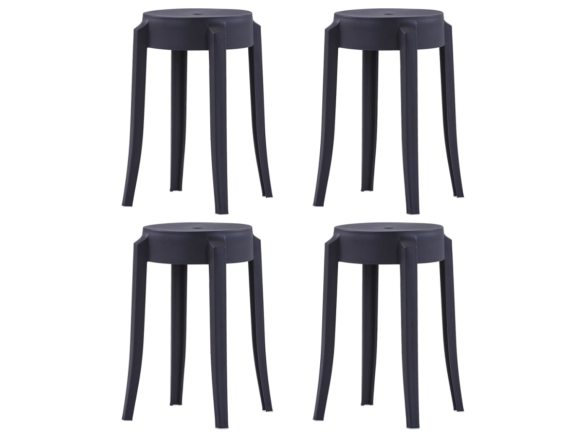 Vidaxl Bancos Empilháveis 4 Pcs Plástico Preto