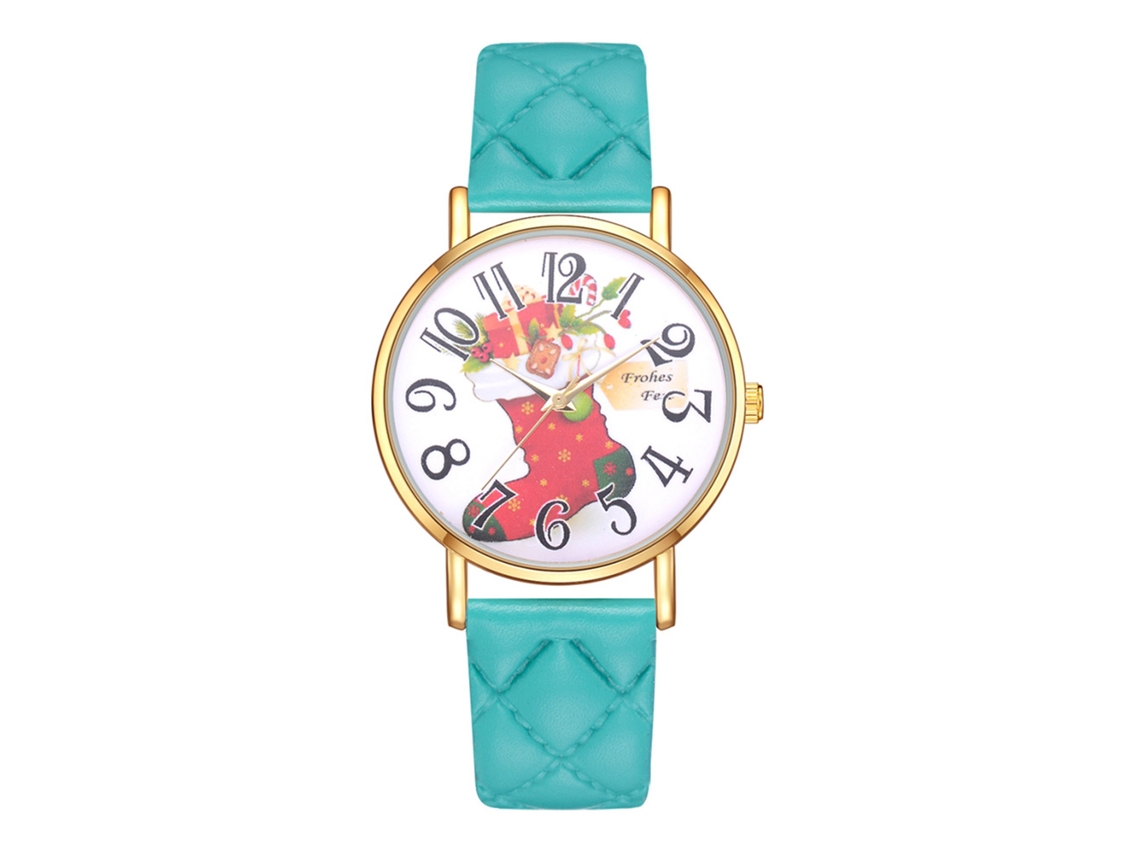 Relógio de Pulso Feminino de Quartzo Fashion com Pulseira de Couro Pu Verde Natalino