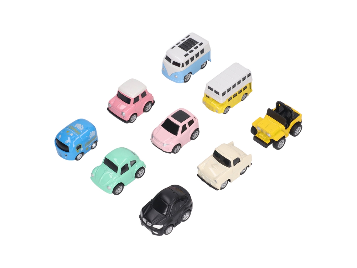 Ats conjunto de 9 Carros e Onibus de Metal com Recuo, Brinquedos Coloridos para Crianças Pequenas, Diversão Interminável