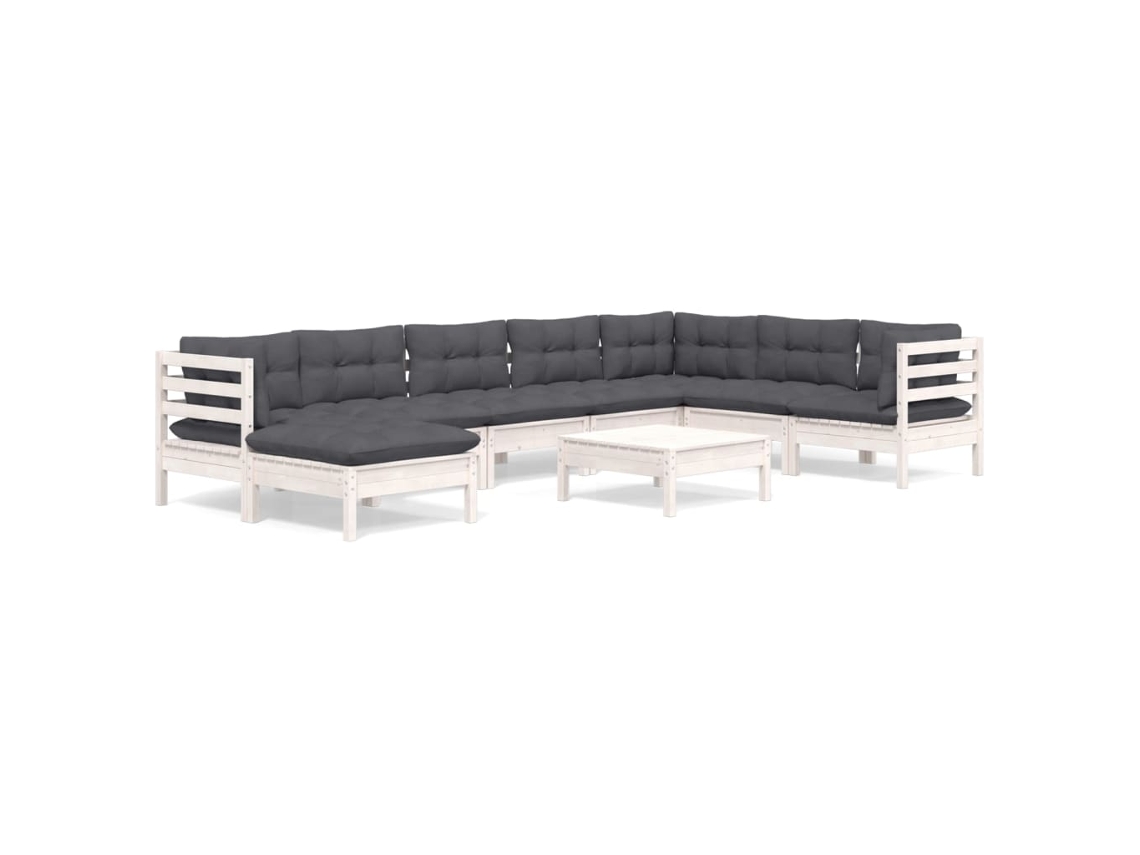 Conjunto de 9 Lounge de Jardim com Almofadões Pinho Maciço Branco MAISON EXCLUSIVE