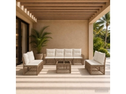 Vidaxl Conjunto De Sofá De Jardim 9 Unid. Bege E Branco Creme Vime Pe