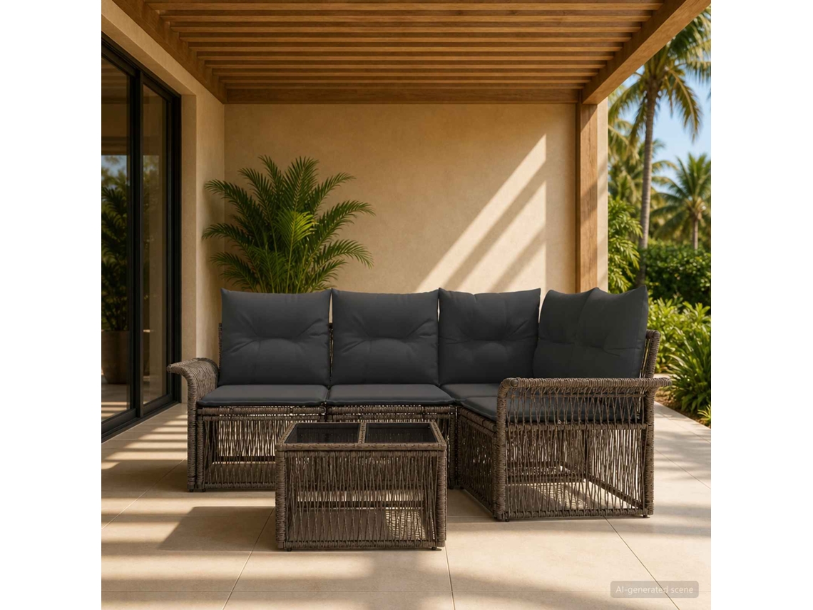 Vidaxl Conjunto De Sofá De Jardim 5 Pcs Cinzento Vime Pe