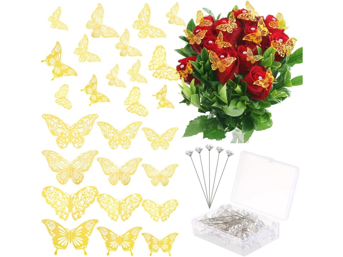 Conjunto De 148 Alfinetes Florais Para Arranjos Flores Com Borboletas