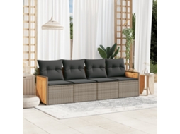 Vidaxl 4 Pcs Conjunto Sofás De Jardim C/ Almofadões Vime Pe Cinzento