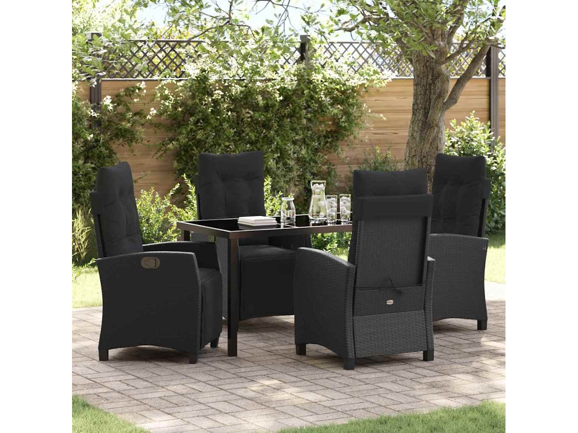 Vidaxl Conjunto de Jantar para Jardim com Almofada 5 Pcs Preto Vime Pe