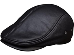 Casquette de Baseball En Cuir Véritable Homme Béret Vache, Chapeau Journal Noir, Marron, Café SFUSHOS