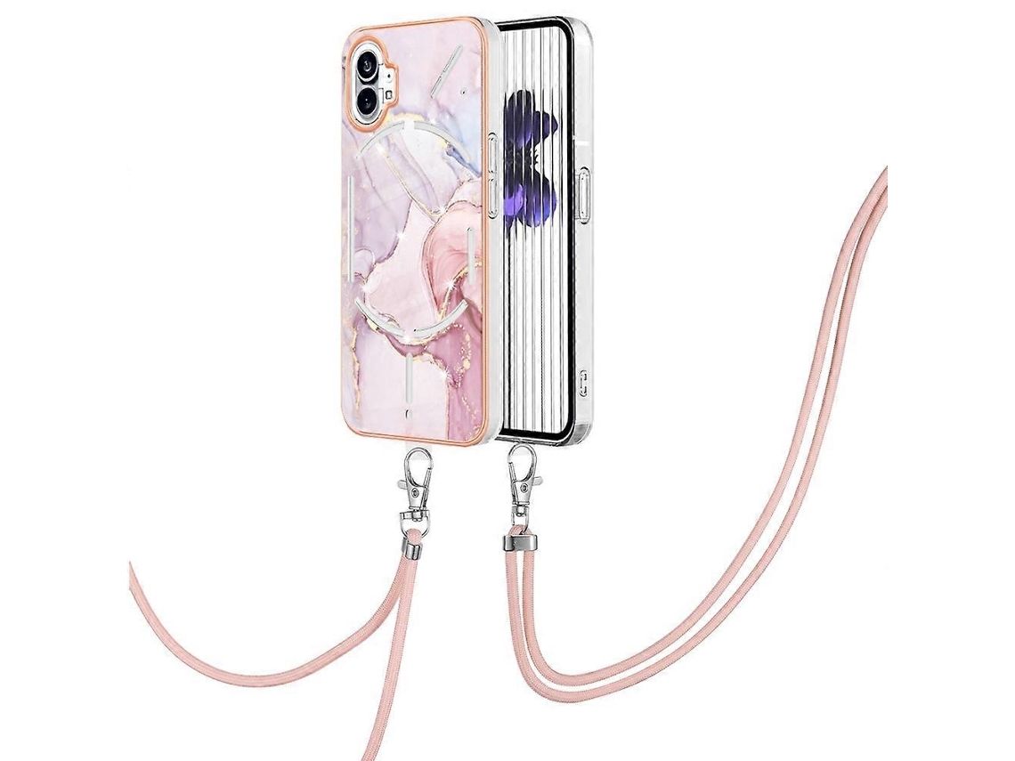 Capa Para Celular For Nothing Phone 1 Em Tpu Com Estampa De Mármore Eletroplaqueado E Cordão.