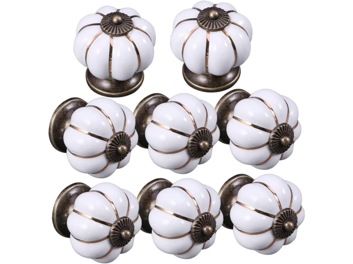 Conjunto De 8 Puxadores Cerâmica Em Formato Abóbora, Exclusivos Para Armários De Cozinha, Cômoda E Banheiro