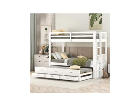 Beliche 90x200cm,cama Infantil,cama De Casinha Para Meninas E Meninos,estrutura De Cama Em Pinho E Mdf Com 3 Gavetas, Ehstmind (sem Colchão)