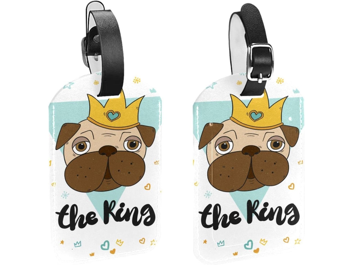 Conjunto De 2 Etiquetas Bagagem Em Imitação Couro Proteção Privacidade Diversão Com King Pugs