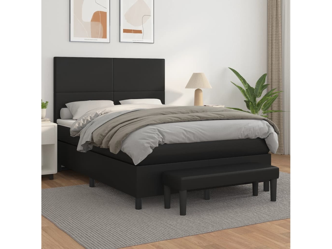 Vidaxl Cama Com Molas/colchão 140x200 Cm Couro Artificial Preto