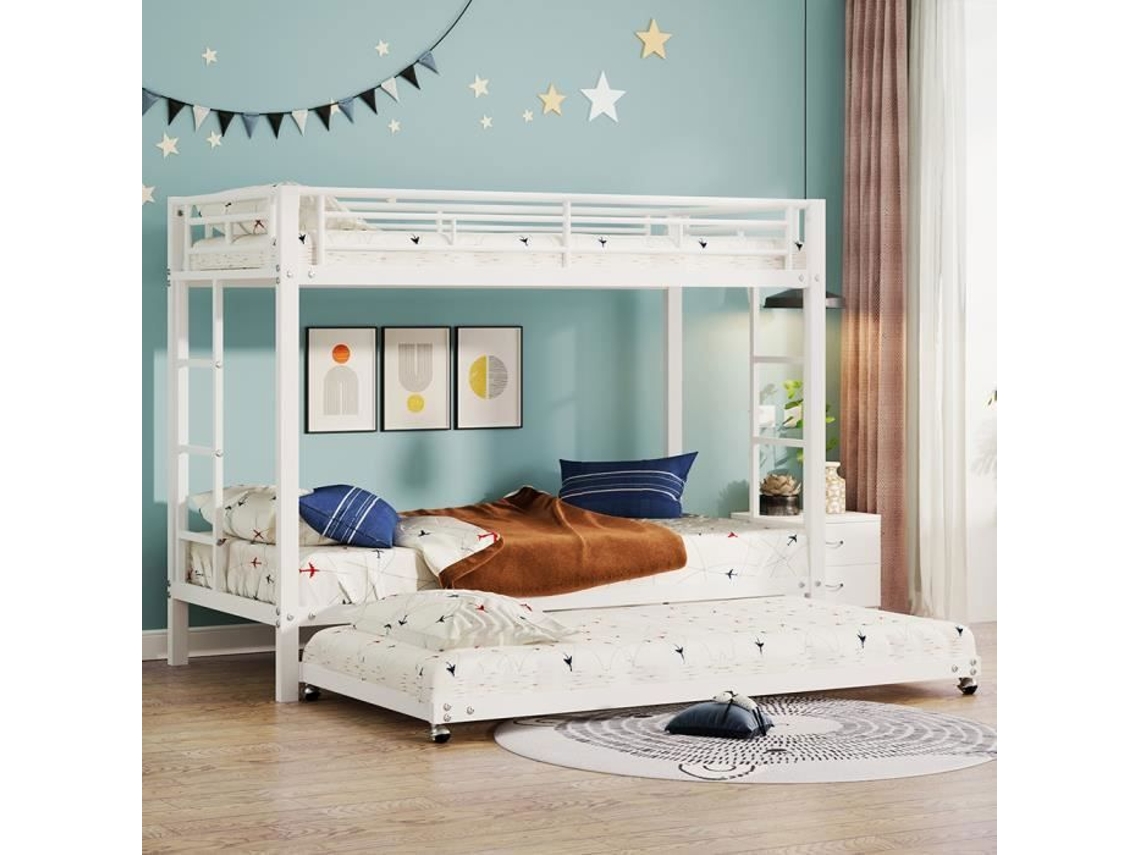 Cama Sobreposta - En747 - 90x200 Cm - Estrutura De Metal - Cama Retrátil Com Guarda-corpos Altos