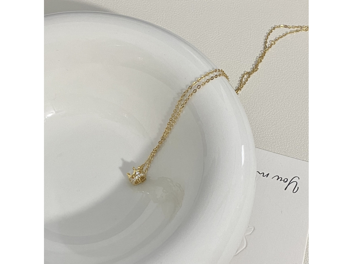 Colar em Prata de Lei 925 Estilo Coreano com Pingente de Coroa Pequeno Cravejado de Diamantes Clássico, Simples e Sofisticado. MDUG (dourado)