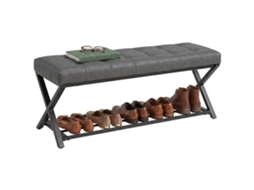 Banco para sapatos, banco de entrada com estofamento em couro sintético, prateleira de arrumação, suporta até 220 kg, para hall de entrada, 112 x 37 x 47 cm, cinza escuro