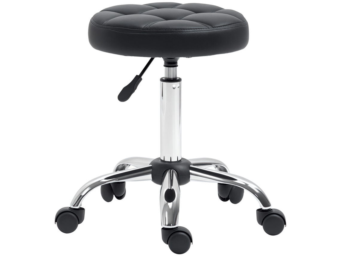 Banquinho giratório Ø35,5 cm ajustável 48-63 cm estofado em PU com rodas preto S/MARCA
