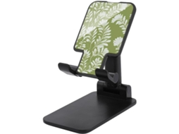 Suporte Dobrável E Ajustável Para Celular, Ideal Para Mesa Estampa Floral Com Folhas E Plantas Em Fundo Verde Oliva
