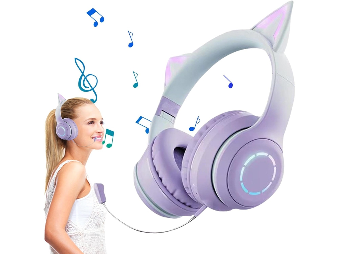 Fones De Ouvido Com Orelhas Gato Iluminadas Por Led Rgb, Dobráveis E Com Som Estéreo