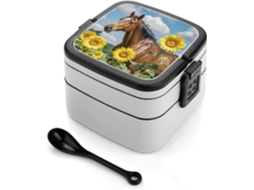 Lancheira Bento Com Estampa De Cavalo E Girassol, Grande Capacidade, Dupla Camada, Empilhável, À Prova De Vazamentos