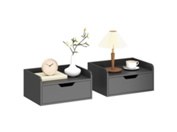 CONJUNTO de 2 mesas de cabeceira de parede, com gaveta, 40x30x19.5cm, preto