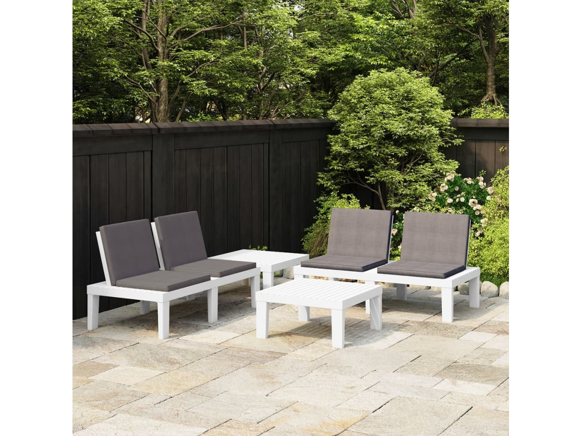 Vidaxl 4 Pcs Conjunto Lounge De Jardim Com Almofadões Plástico Branco