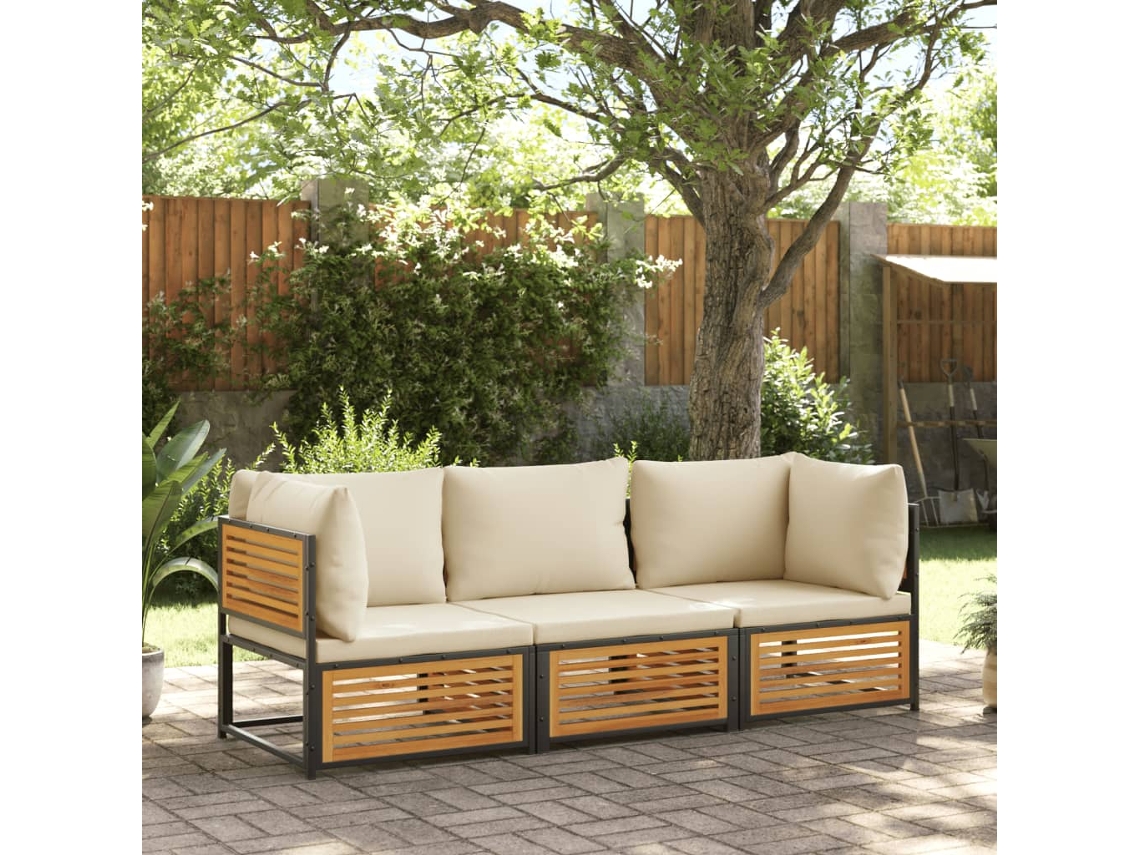 3 Pcs Conjunto De Sofás De Jardim Com Almofadões Acácia Maciça Dkd Home Decor