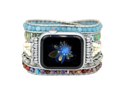 Pulseira trançada boho com miçangas, compatível com iWatch.