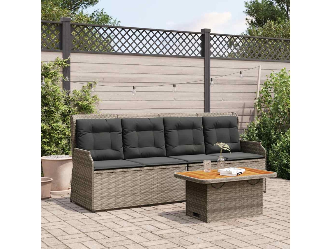 Vidaxl 3 Pcs Conjunto Lounge De Jardim C/ Almofadões Vime Pe Cinzento
