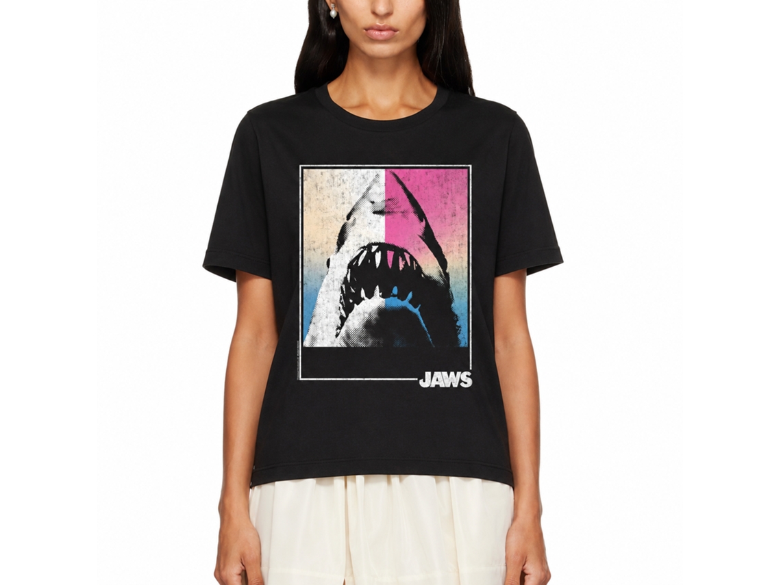 Rockinstone Jaws Movie Square Shark Black Adult T-shirt Size:s