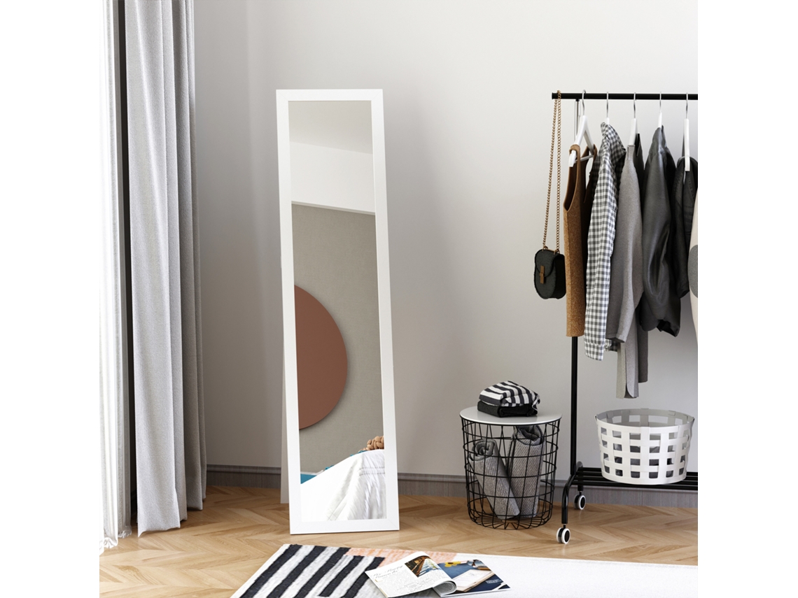 Espelho De Pé E Mural Retangular Refletor Base Corpo Inteiro Closet Quarto Sala Dim. 37l X X 154h Cm Branco
