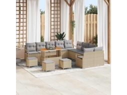 Vidaxl Conjunto De Sofá De Jardim Com Almofada 14 Pcs Bege Vime Pe