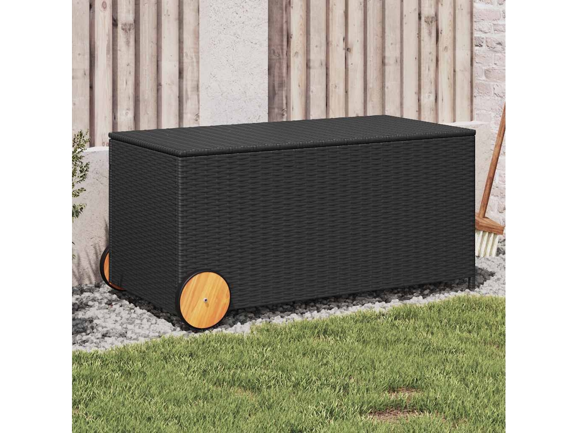 Vidaxl Caixa De Arrumação Para Jardim Com Rodas 190l Vime Pe Preto