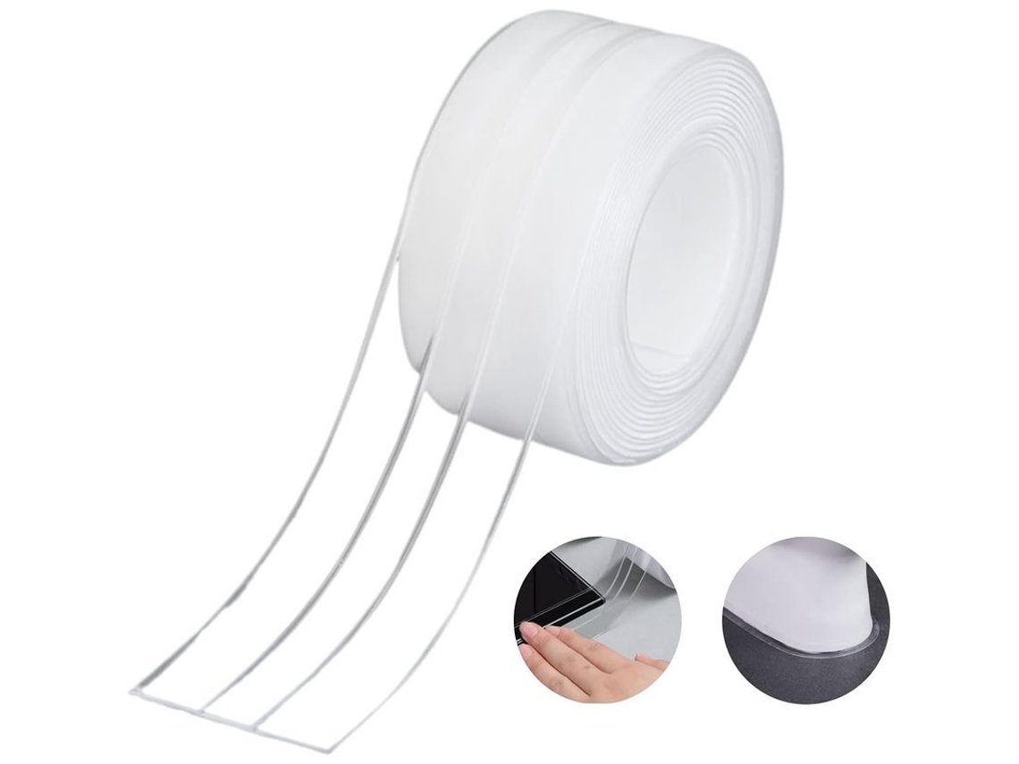 Tira de selado LINJOU de silicone branco, autoadesiva, para banheiro e cozinha, 38mm x 3.2m, transparente