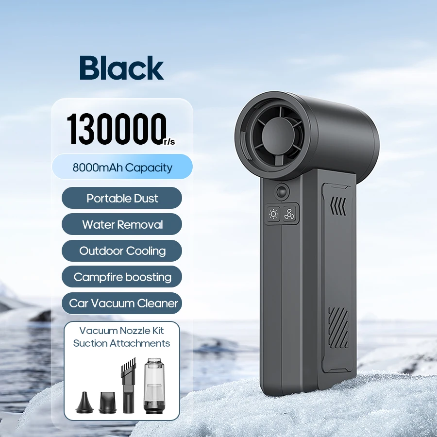 (preto) Secador De Cabelo De Alta Potência, 130.000 Rpm, 8.000 Mah, Adequado Para Teclados De Computador E Carros.