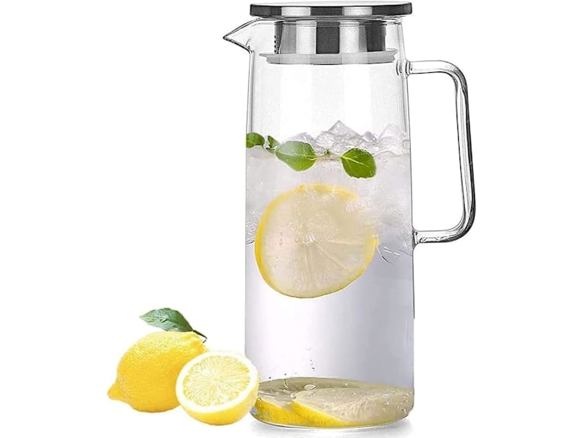 Jarra de Vidro Borossilicato para Água, Suco E, com Tampa e Escova para /fria e Chá Gelado AQUAFORGE