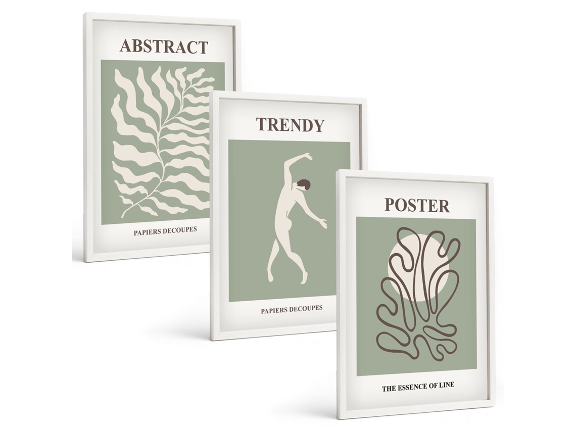 Conjunto De Pinturas Padrões De Plantas Verdes De Matisse Espelharte (3 Peças 40x60 Cm)