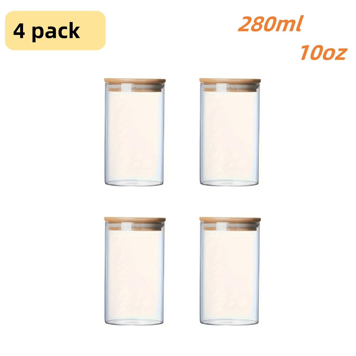 (4) Potes De Vidro Com Tampas Herméticas De Bambu, Adequados Para Armazenar Chá, Grãos De Café, Açúcar E Doces.