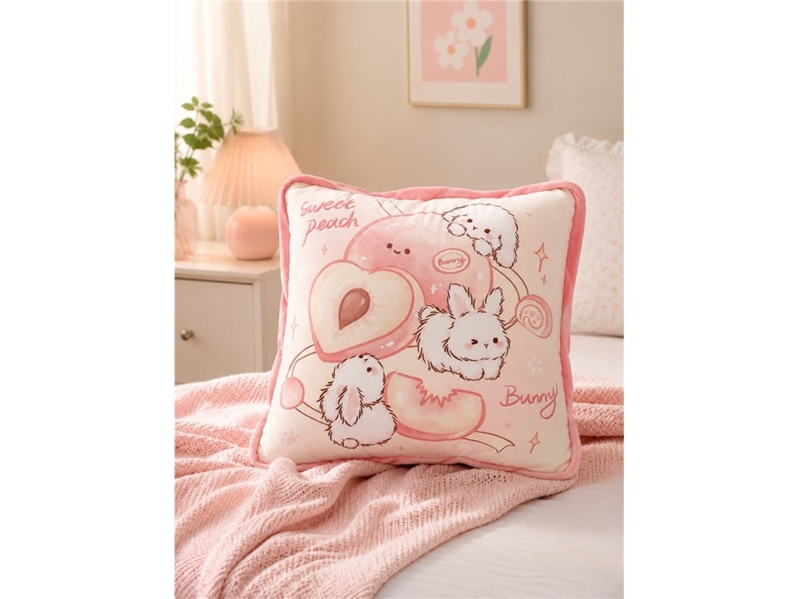 Almofada Manta Coelho Rosa Pelúcia Macia Aveludada 38x38cm