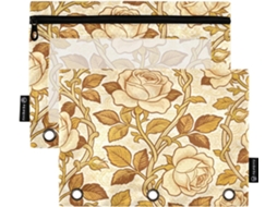 Pasta De 3 Argolas William Morris Classic Rose Marrom Claro Com Janelas E Bolsos Transparentes, Estojo Grande E