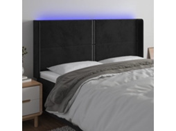 Vidaxl Cabeceira De Cama C/ Luzes Led Veludo 203x16x118/128 Cm Preto